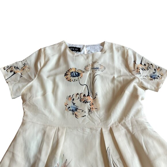 Kaimilan Creamy Ivory Floral Print Dress Knee Length Short Sleeve Size 8 NWT - Picture 2 of 13